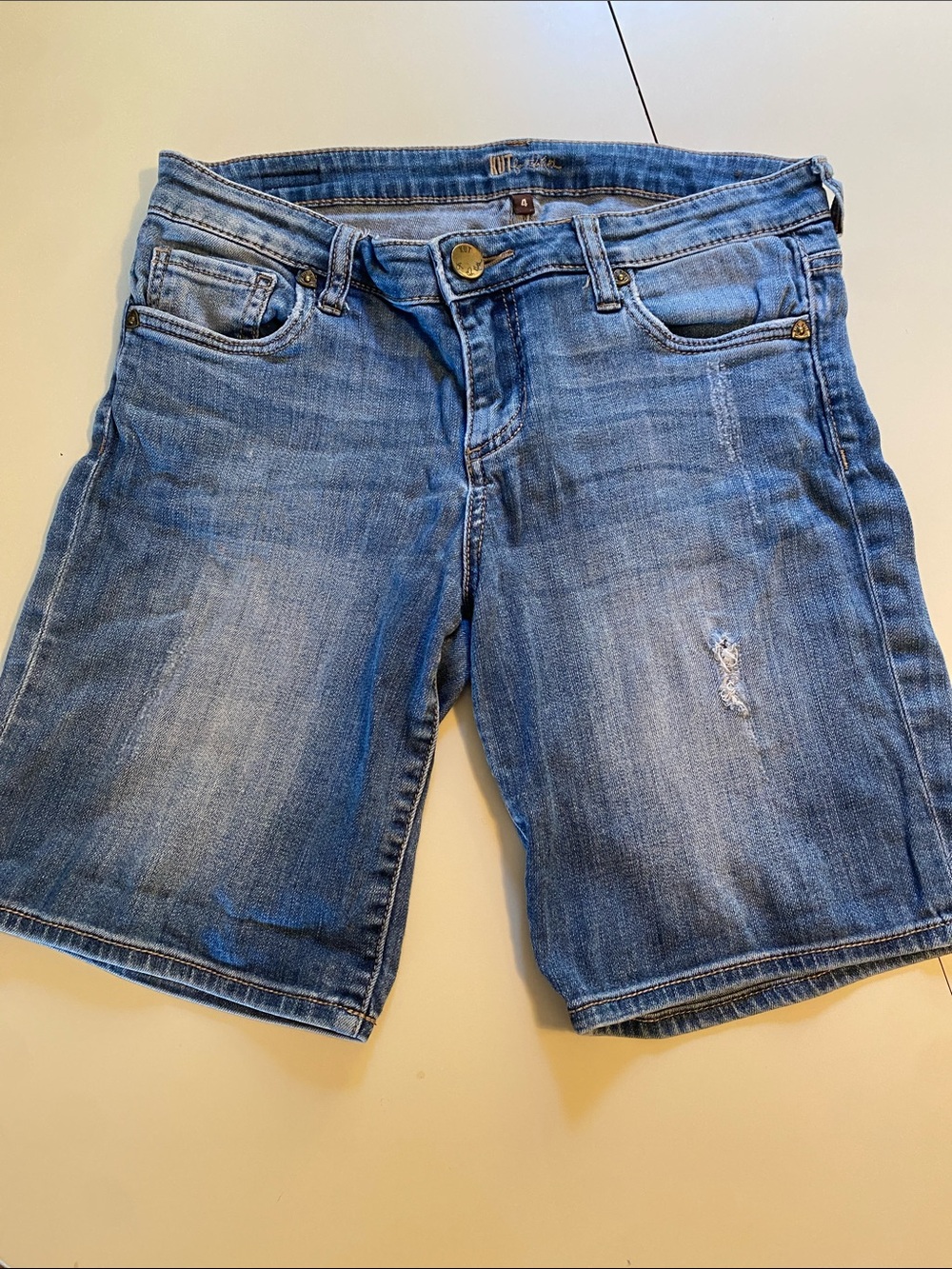 Kut From the Cloth Light Blue Distressed Denim Bermuda Shorts-4 Grunge Casual